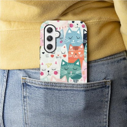Cartoon Cats Phone Case for Samsung Galaxy S25, Dual Layer Shockproof Rugged Cover with Soft TPU + Hard PC, Anti-Scratch Slim Fit Wireless Charging Compatible - color: Cartoon Cats, size: 6.2" Galaxy S25