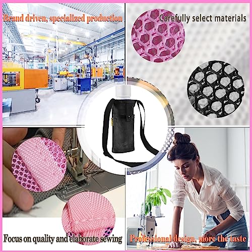 Hands Free Water Bottle Carrier with Strap for Hiking, Walking - color: pink & black