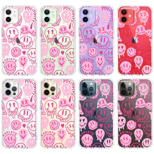 MOSNOVO Case for iPhone 12 & iPhone 12 Pro, [Buffertech 6.6ft Military-Grade Drop Protection] [Anti Peel Off Tech] Clear TPU Bumper Phone Case Cover Design - Pink Dripping Smiles - color: Clear - Pink Dripping Smiles, size: iPhone 12 / iPhone 12 Pro