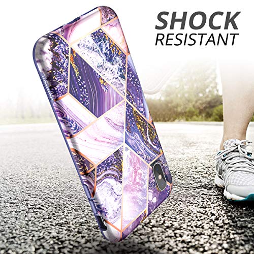 SURITCH Case for iPhone Xs Max,[Built-in Screen Protector] Hybrid Full-Body Protection Dual Layer Soft Silicone Shockproof Bumper Lavender Protective Cover for iPhone Xs max 6.5"(Purple Marble)