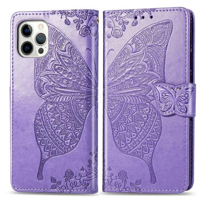for iPhone 12 Pro/iPhone 12 Wallet Case,Women Flip Folio Cover with Butterfly Embossed PU Leather Kickstand Credit Card Holder Slots Wrist Strap for iPhone 12/12 Pro 6.1 inch (Lavender) - color: Lavender