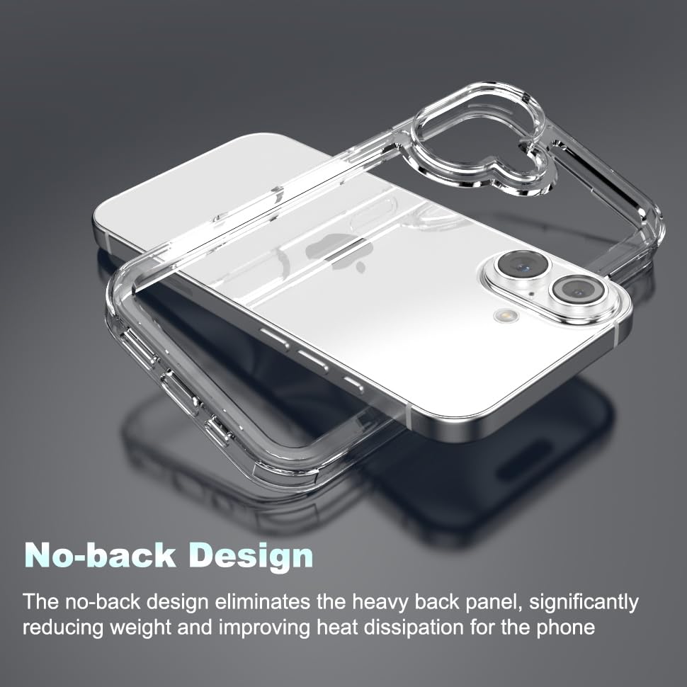 for iPhone 16 Clear Bumper Frame No-Back Case, Slim Fit Ultra-Light Anti-Yellowing Transparent Protection Heat Dissipation Bezel Phone Cover Case 6.1" 2024 - color: Clear, size: iPhone 16