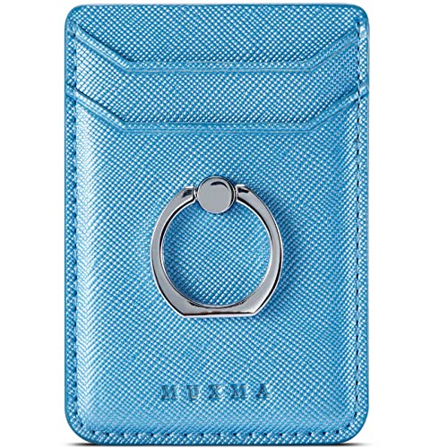 Phone Card Holder with Ring Grip for Back of Phone,Adhesive Stick-on Credit Card Wallet Pocket for iPhone,Android and Smartphones (LiBlue) - color: LiBlue