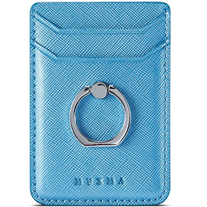 Phone Card Holder with Ring Grip for Back of Phone,Adhesive Stick-on Credit Card Wallet Pocket for iPhone,Android and Smartphones (LiBlue) - color: LiBlue