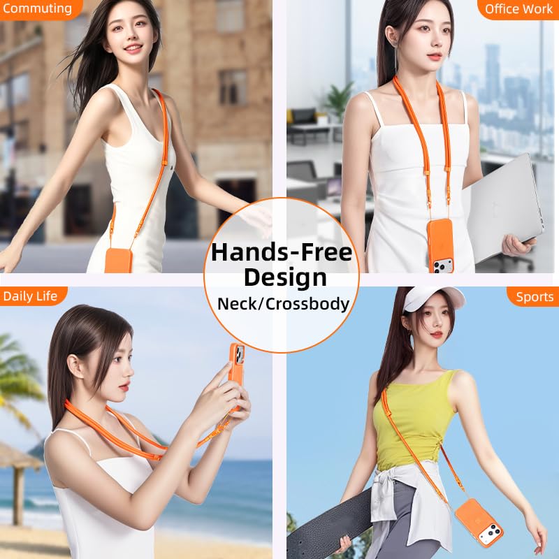 Phone Lanyard Phone Strap Crossbody Compatible with iPhone 17/Air/Pro/Max All Phone Cases with 2 Charms Dual Holes TPU Tab 360° Hook Adjustable Hands-Free Shoulder Neck Camera Strap Anti Theft Orange - color: A-orange