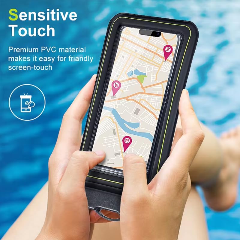Floating Waterproof Phone Pouch, Touch-Sensitive Dry Bag with Lanyard for Swimming, Diving, Rafting & Beach Trips (Black) - color: Black