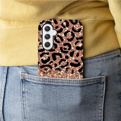 Leopard Glitter Phone Case for Samsung Galaxy S25, Dual Layer Shockproof Rugged Cover with Soft TPU + Hard PC, Anti-Scratch Slim Fit Wireless Charging Compatible - color: Leopard Glitter, size: 6.2" Galaxy S25