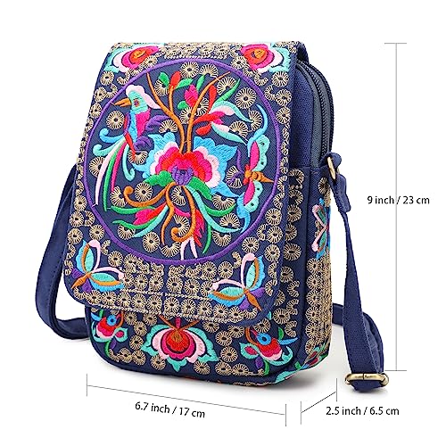 SILKAREA Embroidered Cute Mini Crossbody Bag for Women Small Handbags Wristlet Wallet Bag Cell-phone Pouch Coin Purse - color: S2 Blue Medium
