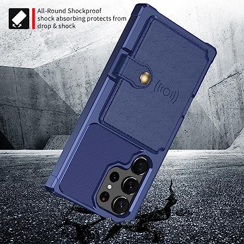 for Samsung Galaxy S23 Ultra Case with Card Holder, Compatible with Magnetic Car Mount, Heavy Duty Shockproof Rugged Soft TPU Back Leather Flip Wallet Cover Galaxy S23 Ultra 5G 6.8", Blue | Compatible with Magnetic Car Mount, Shockproof Rugged Soft TPU Ha