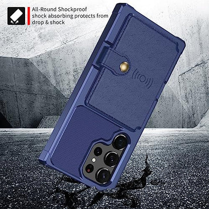 Wallet Case for Samsung Galaxy S22 Ultra, Compatible with Magnetic Car Mount, Heavy Duty Shockproof Rugged Soft TPU Back Leather Flip Credit Card Holder Cover 6.8 inch, Blue | Compatible with Magnetic Car Mount, Shockproof Rugged Soft TPU Hard Back Leathe