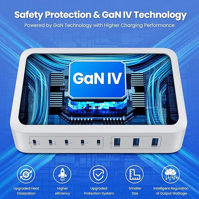 USB C Charger Block 515W[2025 Upgraded] GaN IV 8 Port Fast Charging Station Hub,Dual PD 100W USB C Laptop Charger Compatible with MacBook Pro/Air,iPad,iPhone 16/15,Galaxy S23/S24 Steam Deck Dell XPS - color: A-White, size: 515W