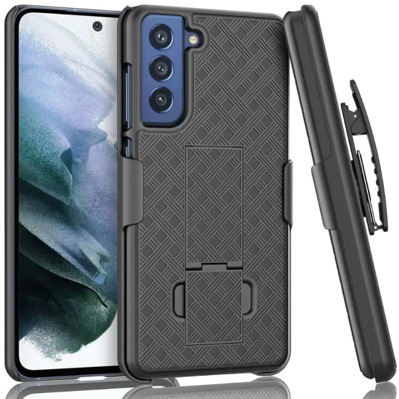 Designed for Samsung Galaxy S21 FE 5G Case with Belt Clip Holster | Rugged Holster & Protective Phone Case Combo with Anti-Slip Texture - Black