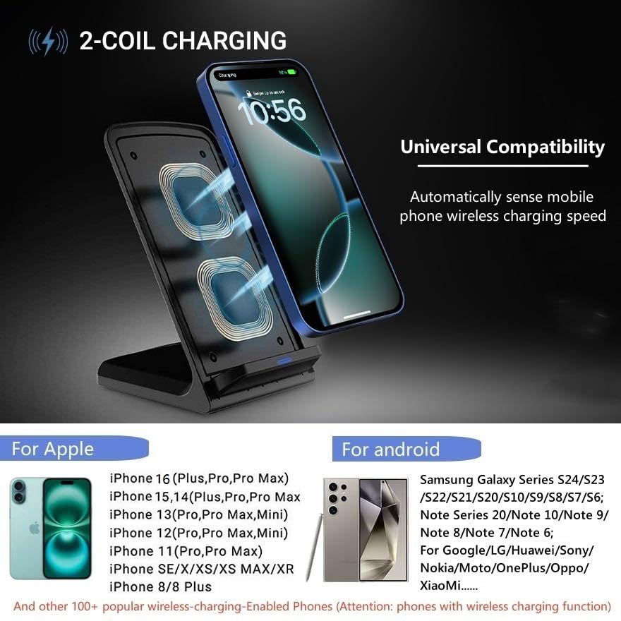 25W Fast Wireless Charger,Wireless Charging Desktop Stand for iPhone Duo/18 - color: WIth Adapter