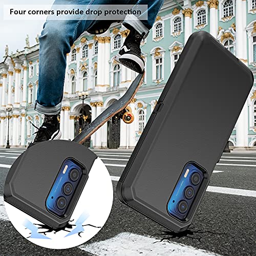 Compatible with Motorola Edge 2021/Edge 5G UW 2021 Case,Heavy Duty Rugged Shockproof Full Body Protection Kickstand Case with Belt Clip Holster for Motorola Edge 2021 Phone (Black) - color: Black