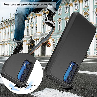 Compatible with Motorola Edge 2021/Edge 5G UW 2021 Case,Heavy Duty Rugged Shockproof Full Body Protection Kickstand Case with Belt Clip Holster for Motorola Edge 2021 Phone (Black) - color: Black