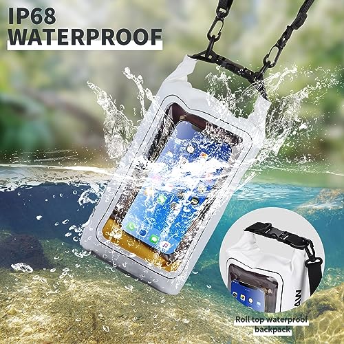 IP68 Waterproof Dry Bag, 2L - Roll Top Waterproof Pool Bag，Dry Bags for Kayaking Waterproof-w/Phone Pouch,Large Waterproof Phone Pouch,Boating & Kayak Accessories Camping (White) - color: white