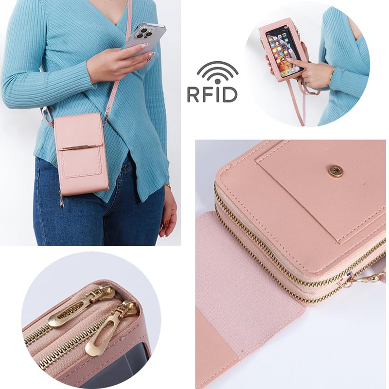Anti-Theft Leather Bag,Small Crossbody Cell Phone Purse Wallet for Women,RFID Block Phone Purse Crossbody with Shoulder Strap - color: Brown