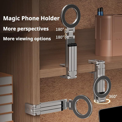 Magnetic Mobile Phone Tripod Stand, Portable Folding Design Phone Holder, Compatible with iPhone/Android Devices, Ideal for Travel&Mountain Climbing&Shooting (Gray) - color: Gray