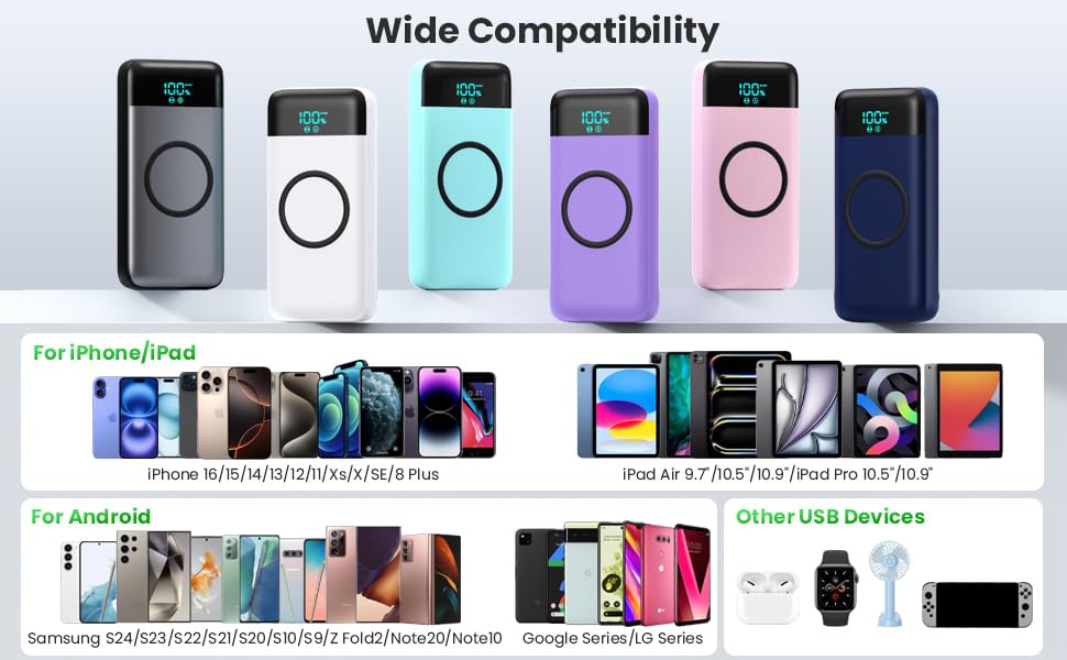 Wireless Portable Charger 40800mAh with 3 Built-in Cables,7-in-1 15W Wireless Charging Power Bank,25W PD QC 4.0 Fast Charging USB C Travel Essentials Battery Pack for iPhone 17/16/15/14,Galaxy,Android