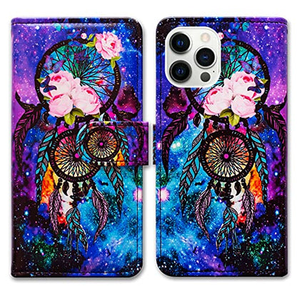 Bcov Case for iPhone 14 Pro, Dream Catcher Galaxy Sky Leather Flip Phone Case Wallet Cover with Card Slot Holder Kickstand for iPhone 14 Pro - color: Dream Catcher Galaxy Sky
