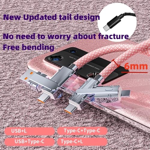 2 Pack USB C to C Cable 3.3ft-Fast Charger-Braided 4 in 1 Charging Cable - color: 4 Combinations Braided Pink