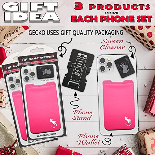 Phone Wallet - Adhesive Card Holder - Cell Phone Pouch - Stick on Lycra Pocket by Gecko - Carry Credit Cards and Cash - color: TWIN - PINK WHITE