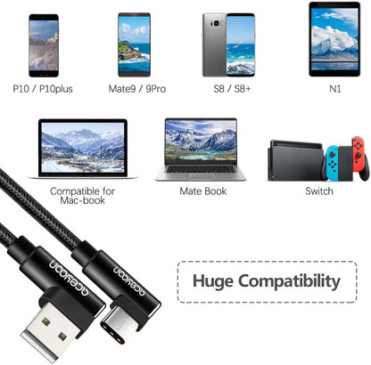aceyoon Right Angle USB to USB C Cable 4 Pack(1/1.6/3/6.6ft), 2.4A Fast Charging 90 Degree Nylon Braided USB to USBC Charger Cord for iPhone 17/16, Samsung Galaxy S25/S24/S23, Google Pixel, Sony