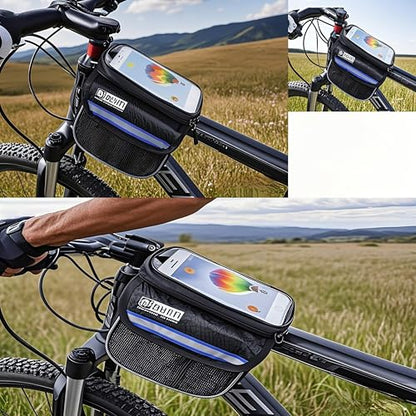 Bike/Bicycle Bag,Bike Phone Holder Mount Bag,Touchscreen Bike Phone Mount under 6.8”,Waterproof, Bicycle Accessories Frame Storage Bag(Red)