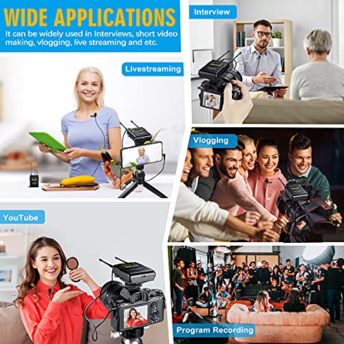 FULAIM WM500 UHF Wireless Lavalier Microphone System, 16-Channel Lavalier Lapel Mic with Rechargeable Transmitter and Receiver for Recording YouTube, Interview, Vlogging, Conference - 4 X Transmitters