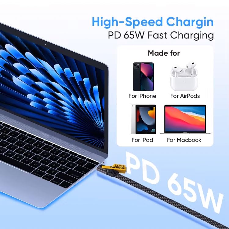 4-in-1 USB C Cable 6FT 60W Fast Charging Cord Multiple Ports Charger Adapter with USB C/USB A Port, Compatible with iPhone16/15/14/13/12/Pro/Samsung, Multi Charging Cable