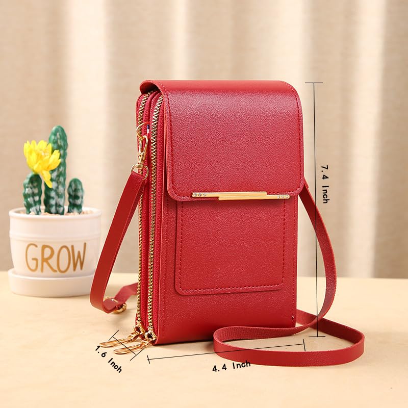 Anti-Theft Leather Bag,Small Crossbody Cell Phone Purse Wallet for Women,RFID Block Phone Purse Crossbody with Shoulder Strap - color: Dark Red