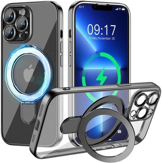 Magnetic for iPhone 13 Pro Case with Invisible Stand[Compatible with MagSafe][Full Camera Lens Protector][Military Drop Protection] Shockproof Not Yellowing Clear Slim Soft for Women Men - color: Black, size: iPhone 13 Pro