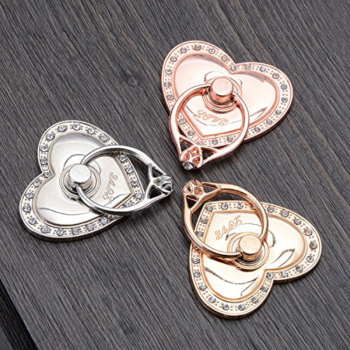 Phone Stand, Luxury Updated Re-Usable Metal Stainless Phone & Tablet Anti Drop Ring Stand Holder with Diamonds for iPhone iPod iPad Samsung and More (Heart Shape) (Silver) - color: Silver
