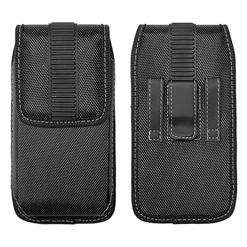 Nylon Cell Phone Holster for LG K51, Stylo 6, Motorola Moto G Stylus 5G 2022/2023/2024/2025, Edge Samsung A16 - Vertical Case Canvas Waist Carrying Pouch with Belt Clip/Loops, Black - size: Large