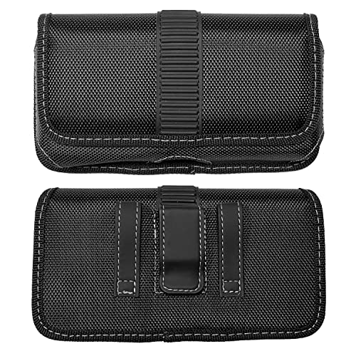 Nylon Cellphone Holster for Cricket magic 5g,icon 5,Ovation 3,Motivate Max,Nokia c110,TCL ion x,ion v, S22/Note20 Ultra-Horizontal Case Canvas Waist Carrying Pouch with Belt Clip/Loops,Black - size: Large