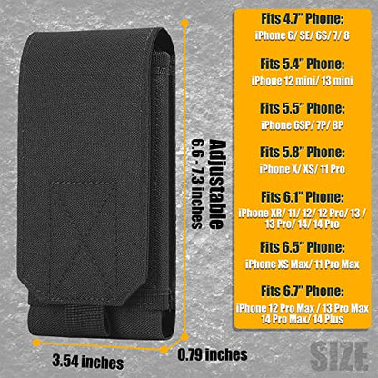 Tactical Molle Phone Cover Case, Heavy Duty Loop Belt Holster Pouch for iPhone 17 Pro Max/16 Pro Max/16 Plus/16 Pro/16/15 Pro Max/14 Pro Max/13 Pro Max, for Galaxy S24 Ultra - color: Black