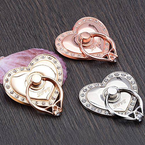 Phone Stand, Luxury Updated Re-Usable Metal Stainless Phone & Tablet Anti Drop Ring Stand Holder with Diamonds for iPhone iPod iPad Samsung and More (Heart Shape) (Silver) - color: Silver