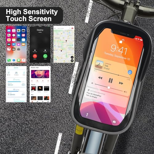 Bike Phone Handlebar Bag Holder Bike Phone Holder Waterproof Bike Bag with Sun-Visor Rain Cover, TPU Touch Screen, Handlebar Mount Bicycle Phone Front Frame Bag Bike Phone Mount for Bike - style: Handlebar Bag