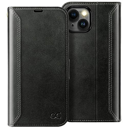 OCASE Compatible with iPhone 15 Wallet Case, PU Leather Flip Folio Case with Card Holders RFID Blocking Kickstand [Shockproof TPU Inner Shell] Phone Cover 6.1 Inch 2023, Retro Black - color: Retro Black