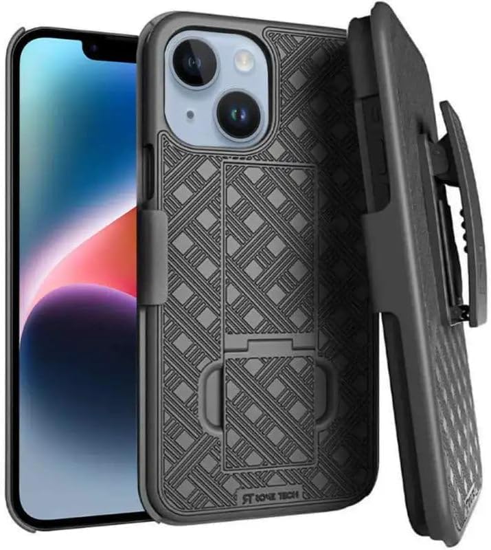 Designed for iPhone 14 Pro Case with Belt Clip Holster | Rugged Holster & Protective Phone Case Combo with Anti-Slip Texture - Black - color: Black Lines, style: iPhone 14 Pro