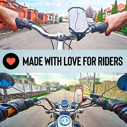 Upgraded 2026 Bicycle & Motorcycle Phone Mount - The Most Secure & Reliable Bike Phone Holder for iPhone, Samsung or Any Smartphone. Stress-Resistant & Highly Adjustable. x10 to Safeness & Comfort