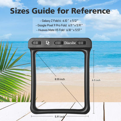 [6.5"x5.9"] DIACUBE Waterproof Phone Pouch For Wide-Screen Foldable Phone - Samsung Galaxy Z Fold/Google Pixel Fold/Huawei Folding , IPX8 Floating Waterproof Phone Case, Must-Have Beach Essentials