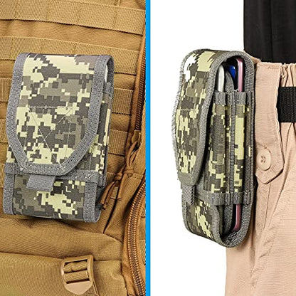 Double Capacity Phone Holster, Tactical Molle Pouch Compact Belt Waist Bag for iPhone 15 Pro Max/15/14 Plus/14/13 Pro Max/12/11/XS Max, Size Large - color: Camouflage Digital Grey
