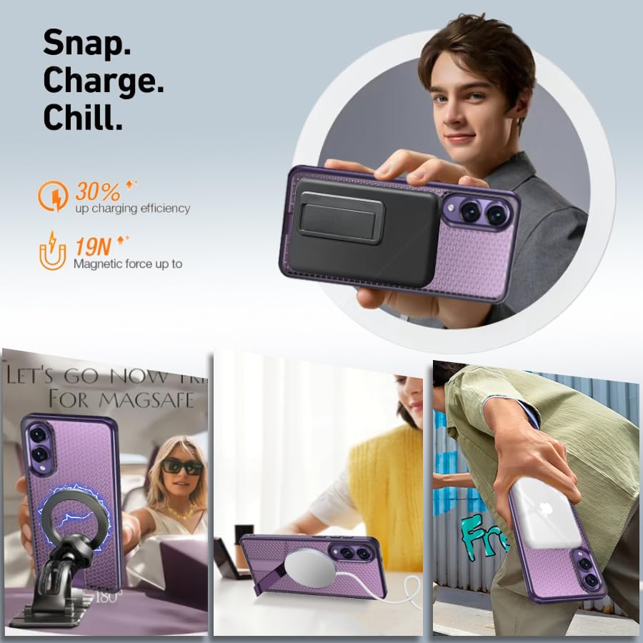 for Samsung Galaxy S25 Edge Case with Stand Compatible with MagSafe +1 Screen Protector, [Built in Kickstand &Magnet][Heat Dissipate] Protective Matte Case for Galaxy S25 Edge (Purple) - color: Purple
