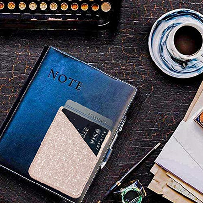Glitter PU Leather Phone Card Holder Stick On Back of Phone Wallet - color: RoseGold