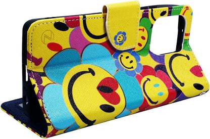 Zase for Motorola Moto G 5G (2025/2026) & Moto G Play (2026) Wallet Phone Case Protective Cover [RFID Blocking] PU Leather Purse Magnetic Closure w/Kickstand Card Slot Wrist Strap (Smiley Face) - color: Smiley Face