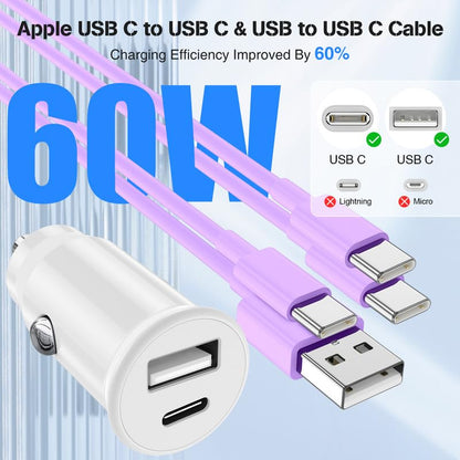 40W USB C Car Charger, Dual Port USB-C & USB-A Car Fast Charging Adapter - color: Purple, size: 3ft
