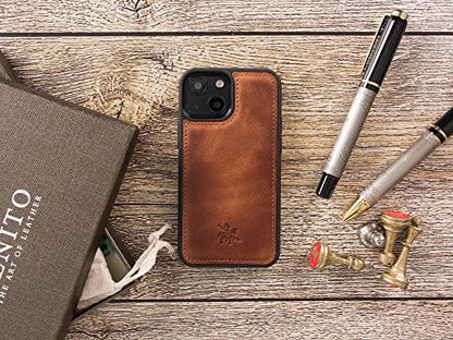 Venito Lucca Leather Case Compatible with iPhone 13 Mini (5.4 inch) – Extra Secure with Padded Back Cover (Antique Brown) - color: Antique Brown, size: iPhone 13 Mini