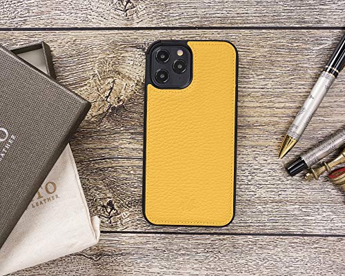 Venito Lucca Leather Case Compatible with iPhone 12 Pro Max (6.7 inch) – Extra Secure with Padded Back Cover (Yellow) - color: Yellow, size: iPhone 12 Pro Max
