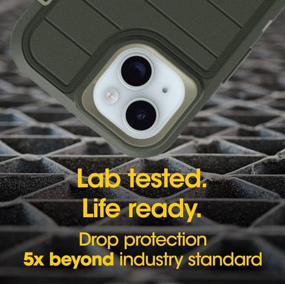 OtterBox iPhone 17e & iPhone 16e (Only) - Defender Series Case - Lichen The Trek (Green) - Screenless - Rugged & Durable - with Port Protection - Holster Clip Includes - Microbial Defense Protection - color: Lichen The Trek (Green), style: Non-MagSafe